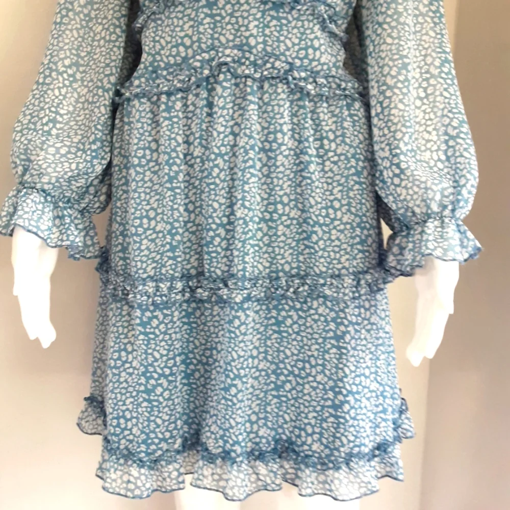 PLUS SZ XL ROMANTIC FRILLY BABY BLUE CUT OUT BACK SEXY DEEP V-NECK DRESS - Picture 3 of 10